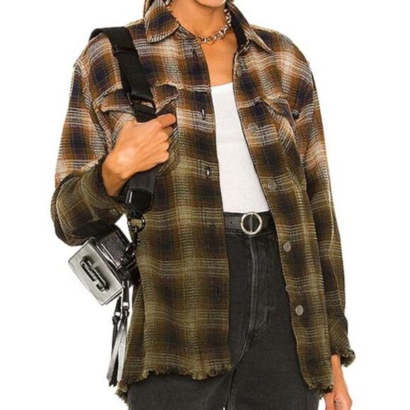 Free People Anneli Plaid Shirt Jacket Women's XS Boho Grunge Shacket Green Earth - Picture 1 of 10